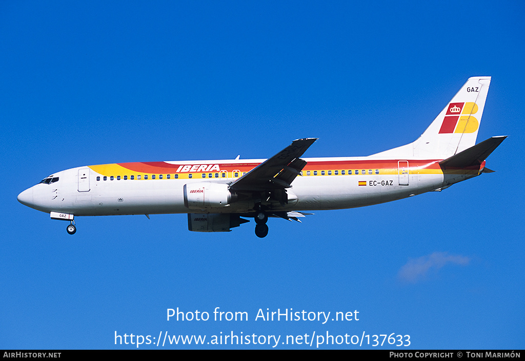 Aircraft Photo of EC-GAZ | Boeing 737-4Y0 | Iberia | AirHistory.net #137633