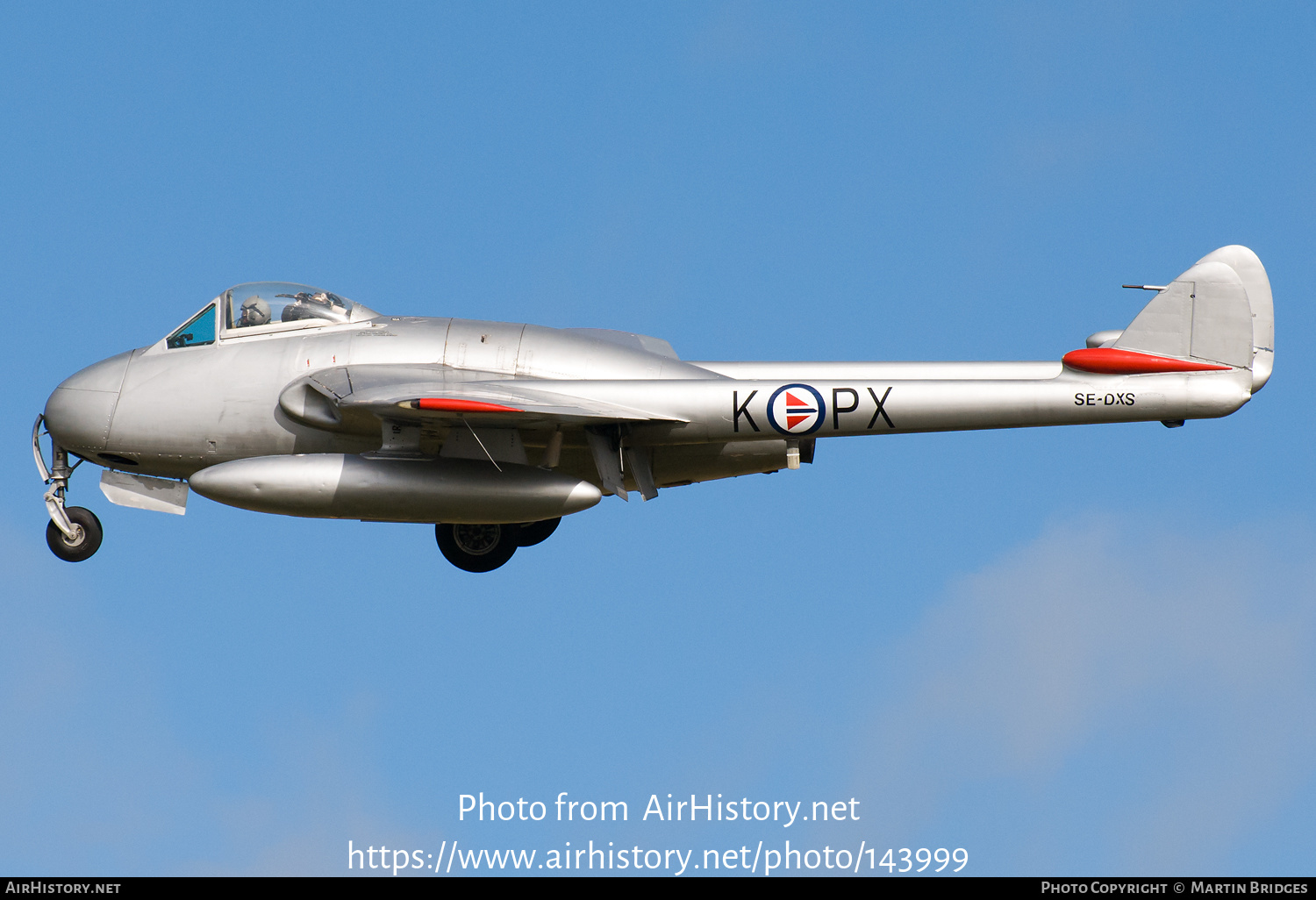 Aircraft Photo of SE-DXS | De Havilland D.H. 100 Vampire FB6 | Norway - Air Force | AirHistory.net #143999