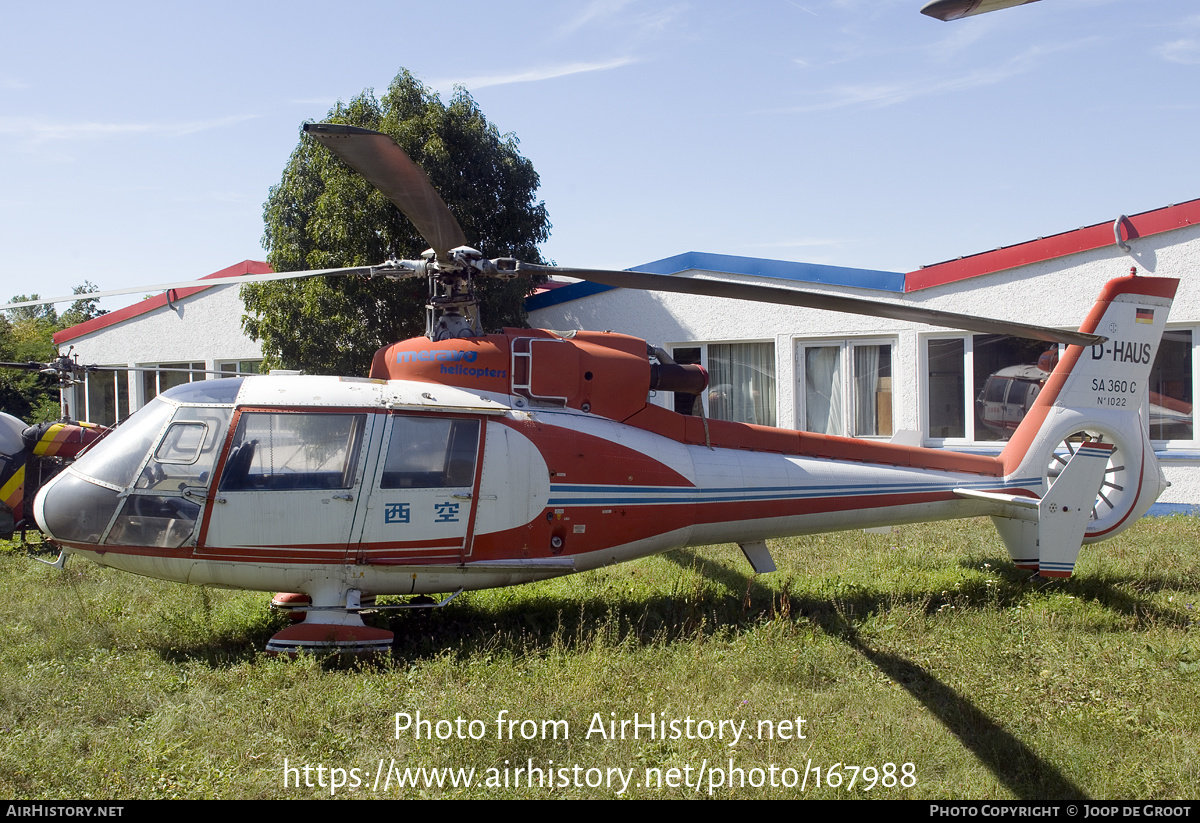 Aircraft Photo of D-HAUS | Aerospatiale SA-360C Dauphin | Meravo Helicopters | AirHistory.net #167988