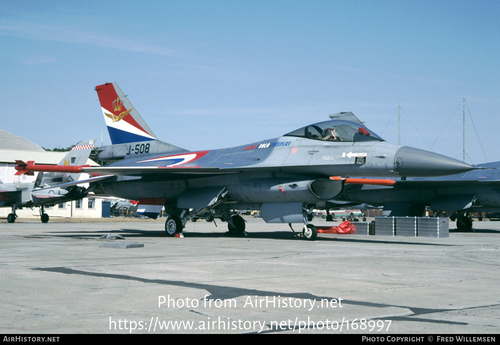 Aircraft Photo of J-508 | General Dynamics F-16A Fighting Falcon | Netherlands - Air Force | AirHistory.net #168997