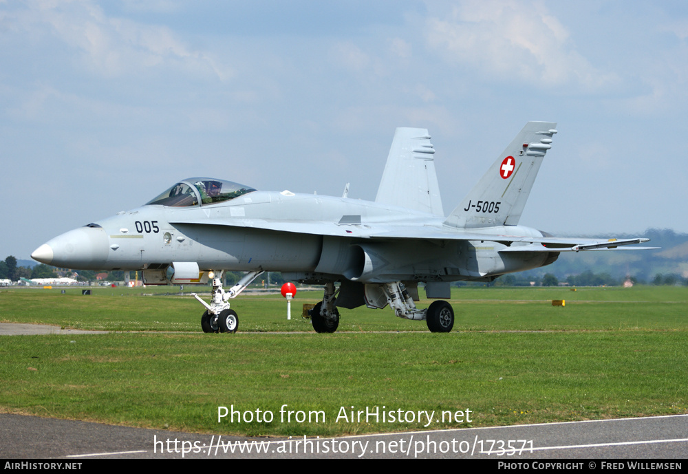 Aircraft Photo of J-5005 | McDonnell Douglas F/A-18C Hornet | Switzerland - Air Force | AirHistory.net #173571