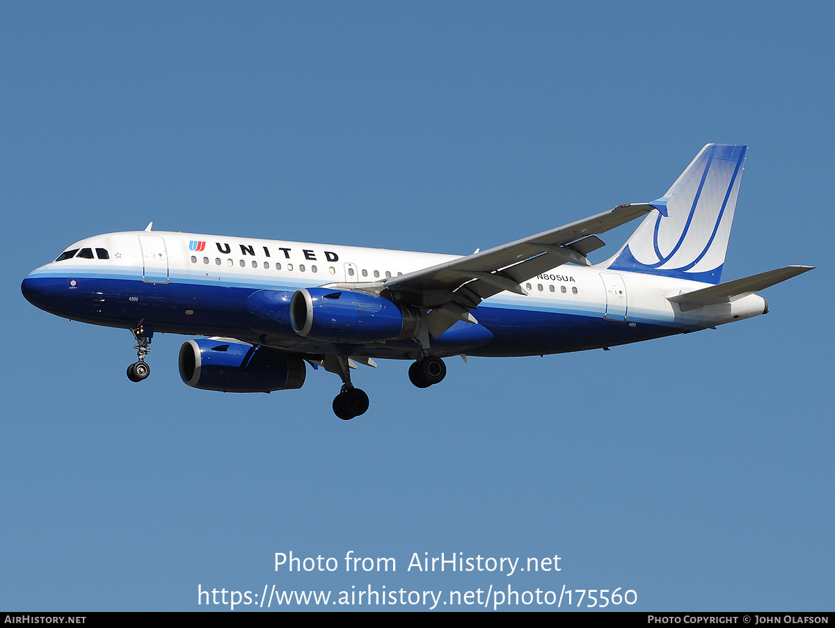 Aircraft Photo of N805UA | Airbus A319-131 | United Airlines | AirHistory.net #175560