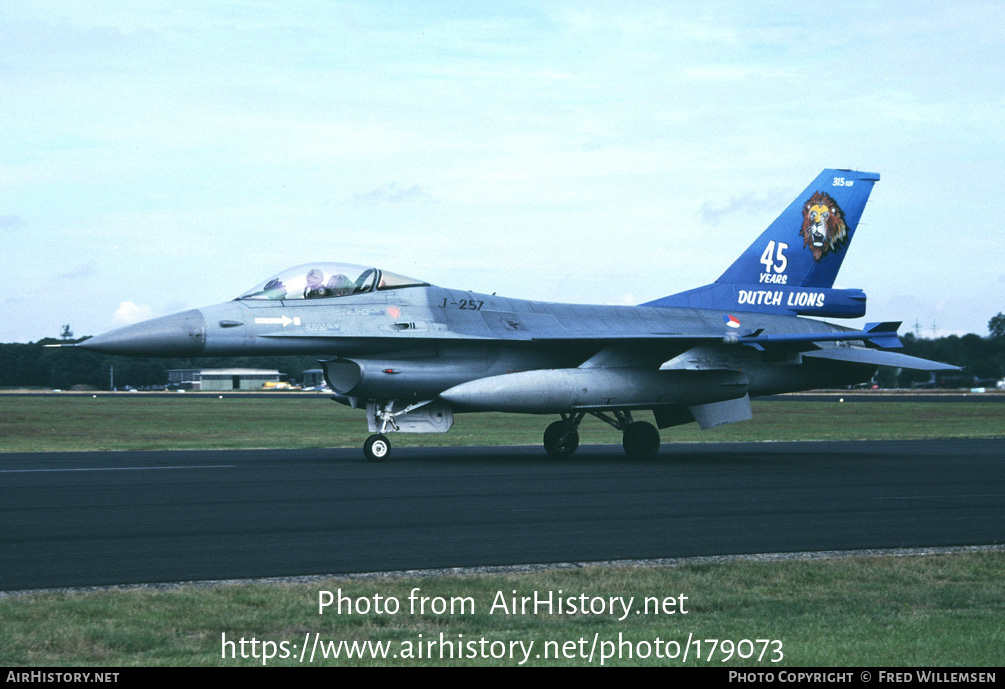 Aircraft Photo of J-257 | General Dynamics F-16A Fighting Falcon | Netherlands - Air Force | AirHistory.net #179073