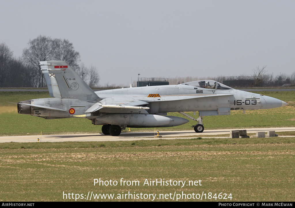 Aircraft Photo of C15-16 | McDonnell Douglas EF-18A Hornet | Spain - Air Force | AirHistory.net #184624