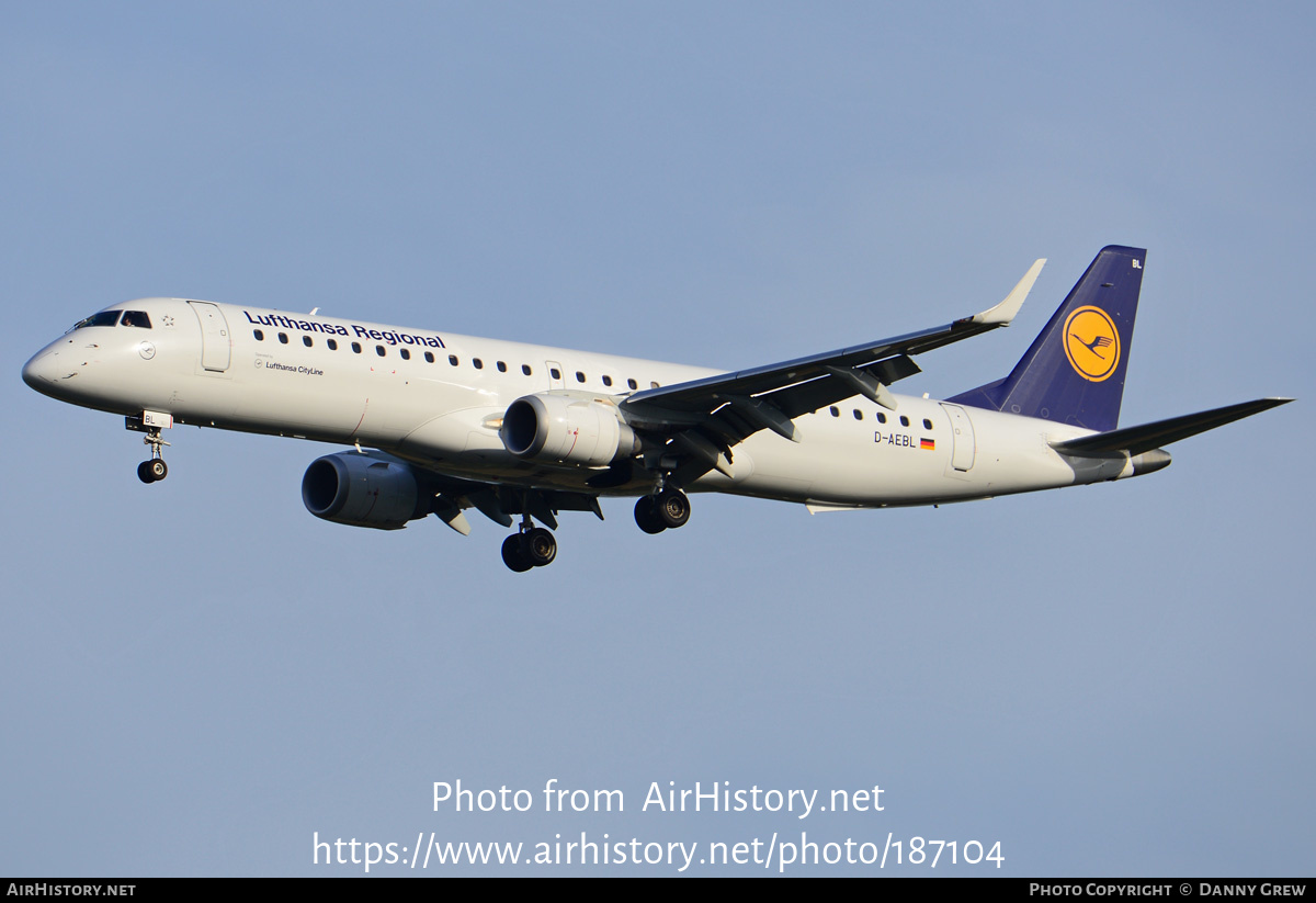 Aircraft Photo of D-AEBL | Embraer 195LR (ERJ-190-200LR) | Lufthansa Regional | AirHistory.net #187104