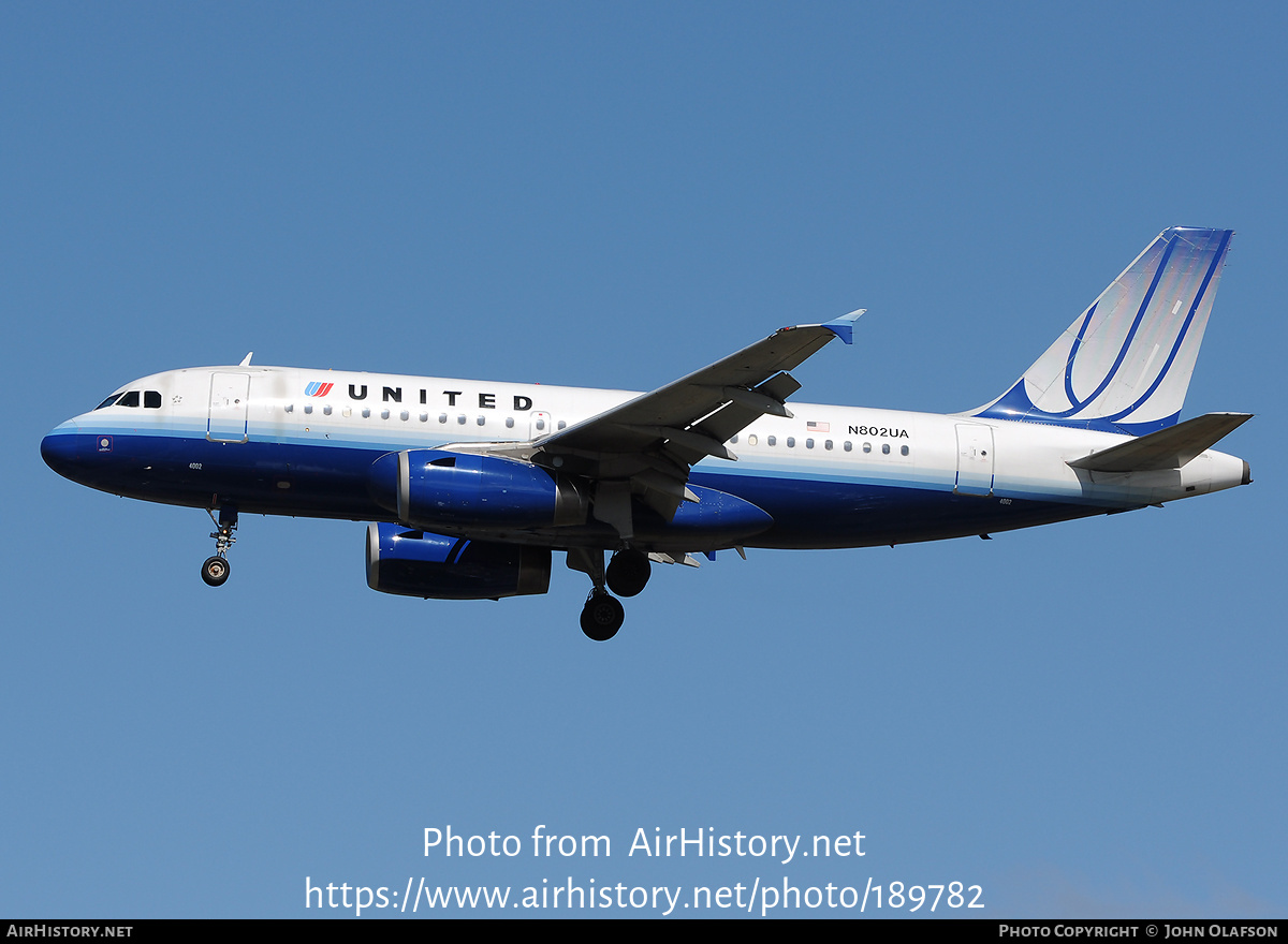 Aircraft Photo of N802UA | Airbus A319-131 | United Airlines | AirHistory.net #189782