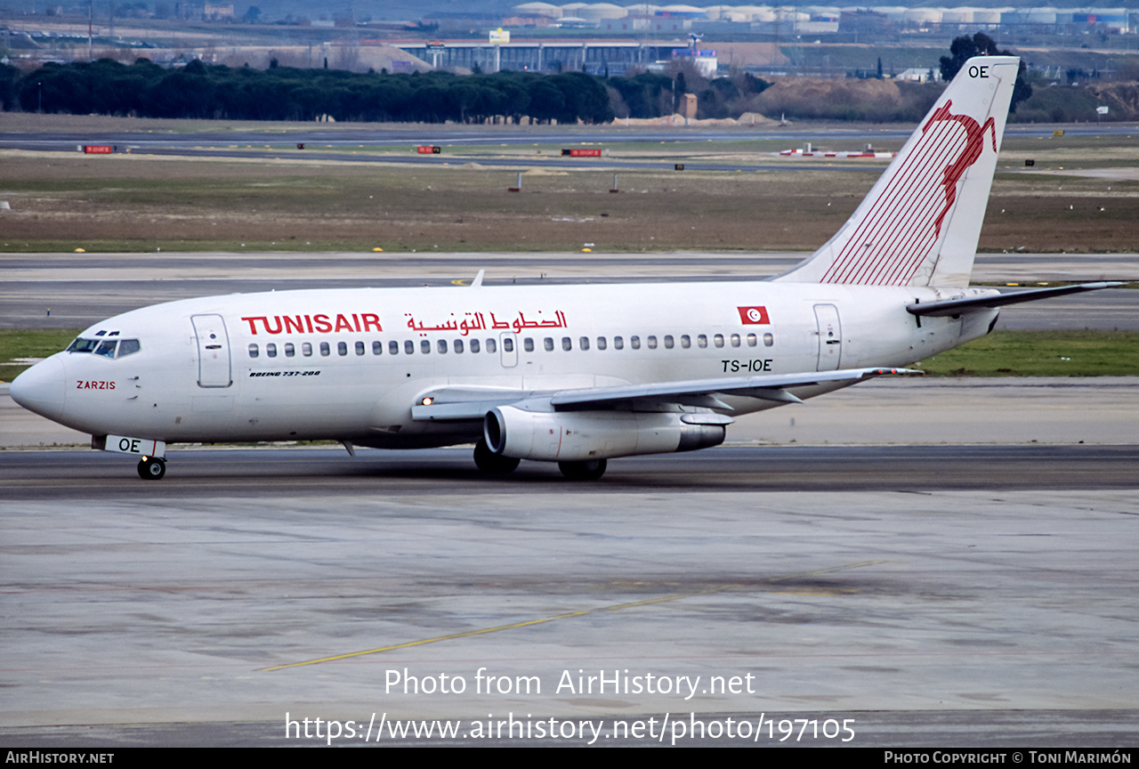 Aircraft Photo of TS-IOE | Boeing 737-2H3/Adv | Tunisair | AirHistory.net #197105