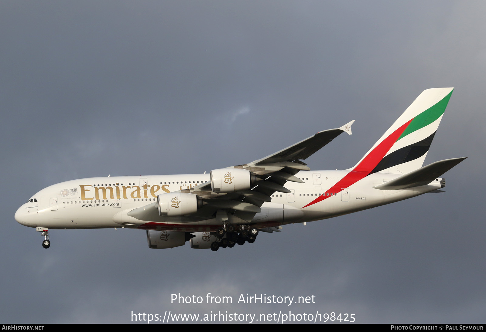 Aircraft Photo of A6-EOZ | Airbus A380-861 | Emirates | AirHistory.net #198425