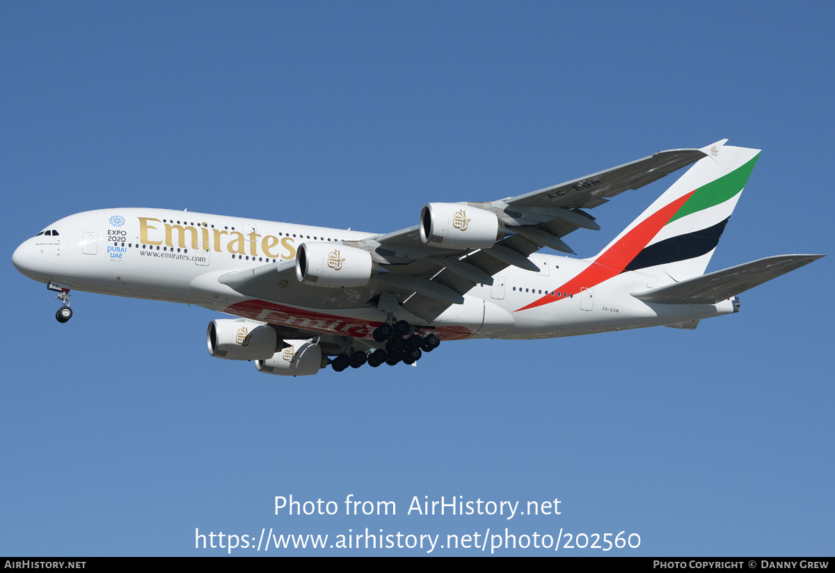 Aircraft Photo of A6-EON | Airbus A380-861 | Emirates | AirHistory.net #202560