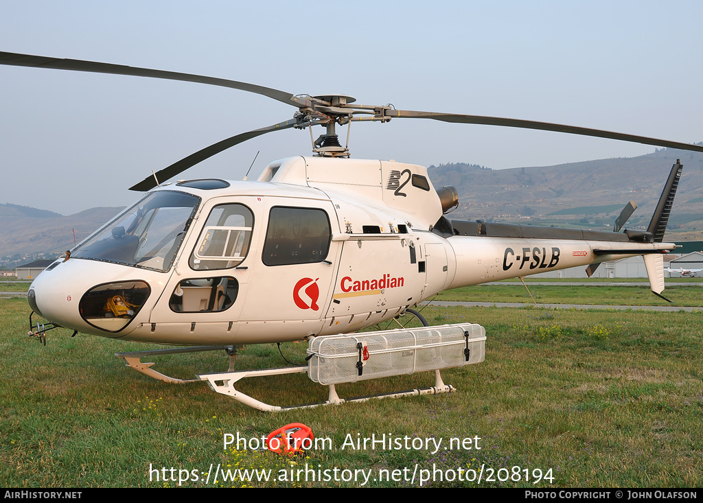 Aircraft Photo of C-FSLB | Aerospatiale AS-350B-2 Ecureuil | Canadian Helicopters | AirHistory.net #208194