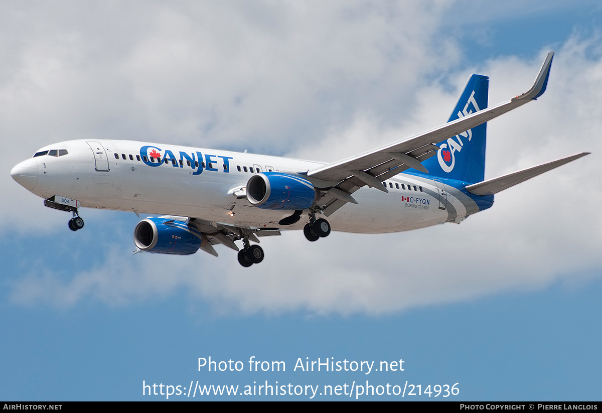 Aircraft Photo of C-FYQN | Boeing 737-8AS | CanJet Airlines | AirHistory.net #214936