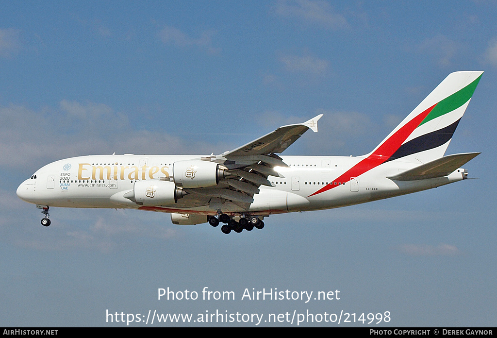 Aircraft Photo of A6-EEB | Airbus A380-861 | Emirates | AirHistory.net #214998