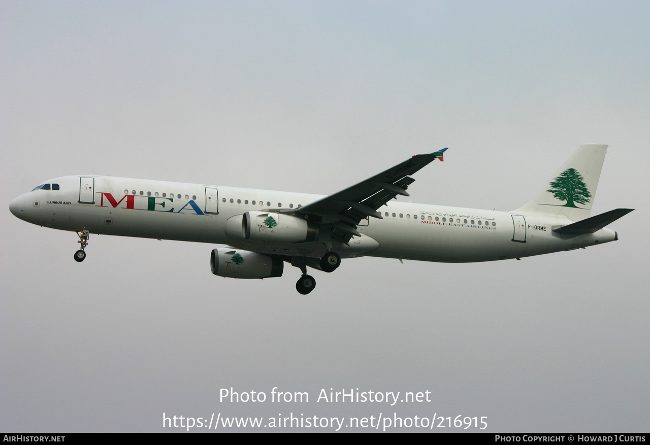 Aircraft Photo of F-ORME | Airbus A321-231 | MEA - Middle East Airlines | AirHistory.net #216915