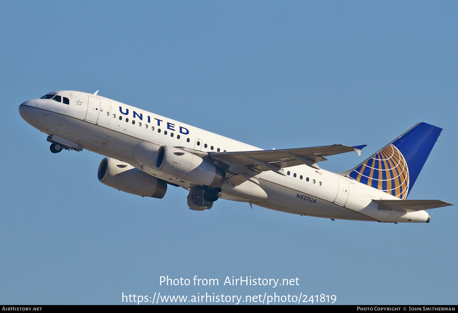 Aircraft Photo of N827UA | Airbus A319-131 | United Airlines | AirHistory.net #241819