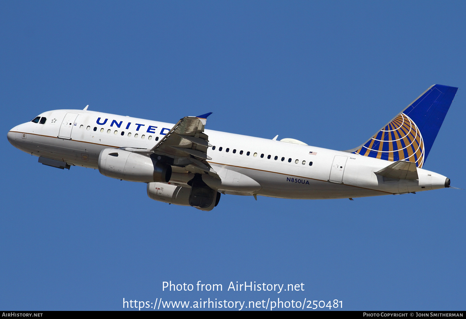 Aircraft Photo of N850UA | Airbus A319-131 | United Airlines | AirHistory.net #250481