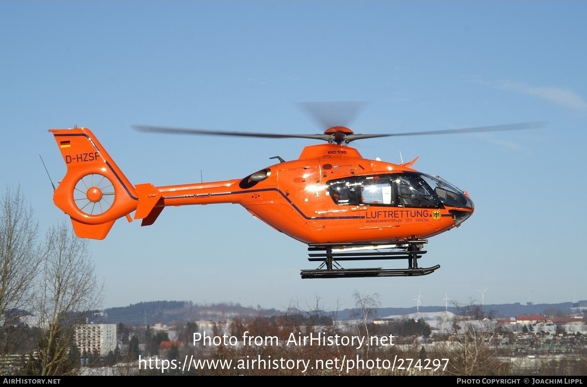 Aircraft Photo of D-HZSF | Eurocopter EC-135T-2+ | Luftrettung - Bundesministerium des Innern | AirHistory.net #274297