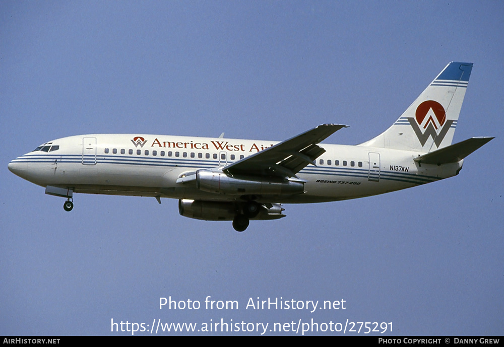 Aircraft Photo of N137AW | Boeing 737-2Q8/Adv | America West Airlines | AirHistory.net #275291