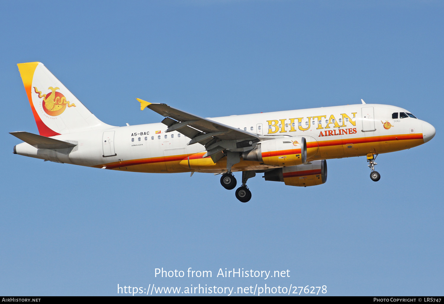 Aircraft Photo of A5-BAC | Airbus A319-112 | Bhutan Airlines | AirHistory.net #276278