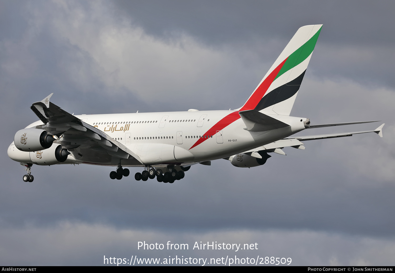 Aircraft Photo of A6-EUT | Airbus A380-842 | Emirates | AirHistory.net #288509