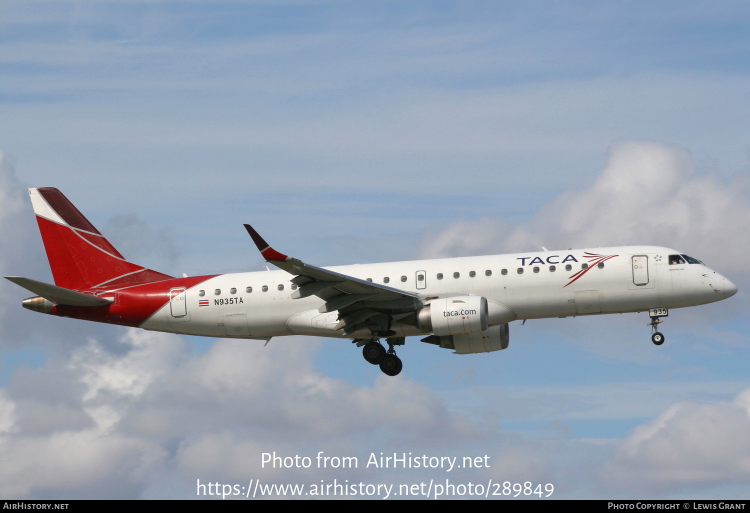 Aircraft Photo of N935TA | Embraer 190AR (ERJ-190-100IGW) | TACA - Transportes Aéreos Centro Americanos | AirHistory.net #289849