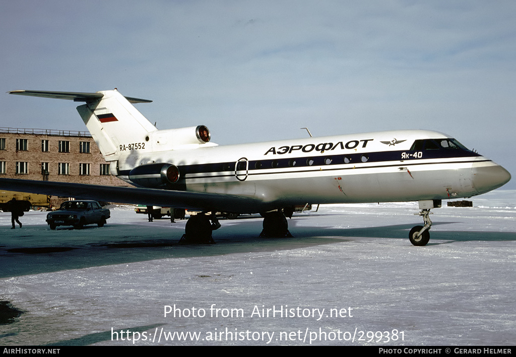 Aircraft Photo of RA-87552 | Yakovlev Yak-40 | Aeroflot | AirHistory.net #299381