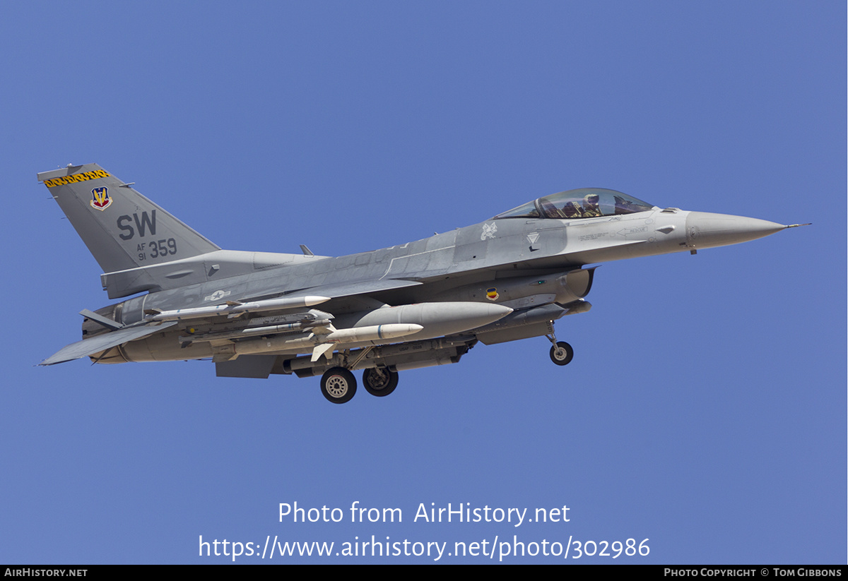 Aircraft Photo of 91-0359 / AF91-359 | General Dynamics F-16CG Night Falcon | USA - Air Force | AirHistory.net #302986