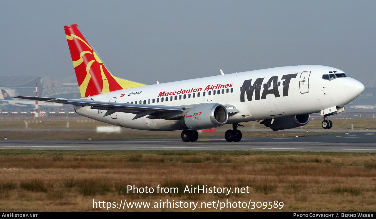 Aircraft Photo of Z3-AAF | Boeing 737-3B7 | MAT - Macedonian Airlines | AirHistory.net #309589