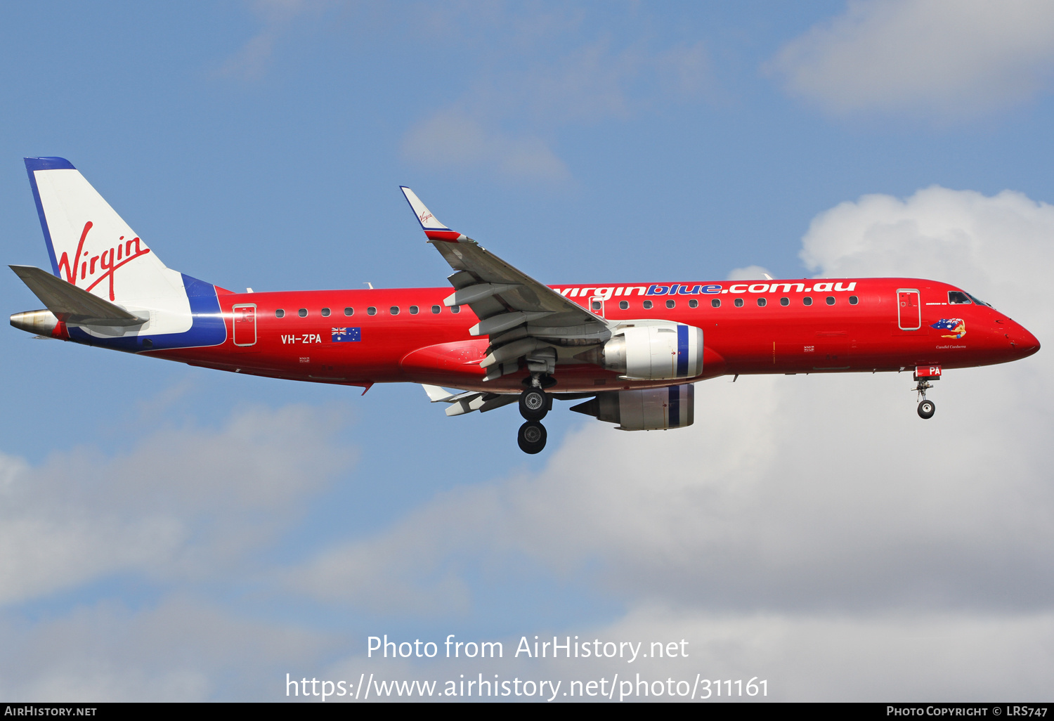 Aircraft Photo of VH-ZPA | Embraer 190AR (ERJ-190-100IGW) | Virgin Blue Airlines | AirHistory.net #311161