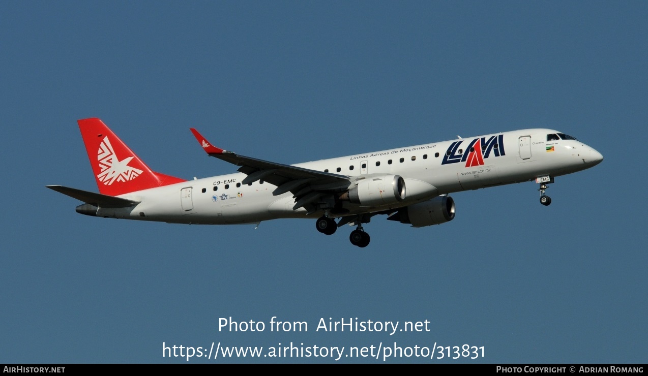 Aircraft Photo of C9-EMC | Embraer 190AR (ERJ-190-100IGW) | LAM - Linhas Aéreas de Moçambique | AirHistory.net #313831