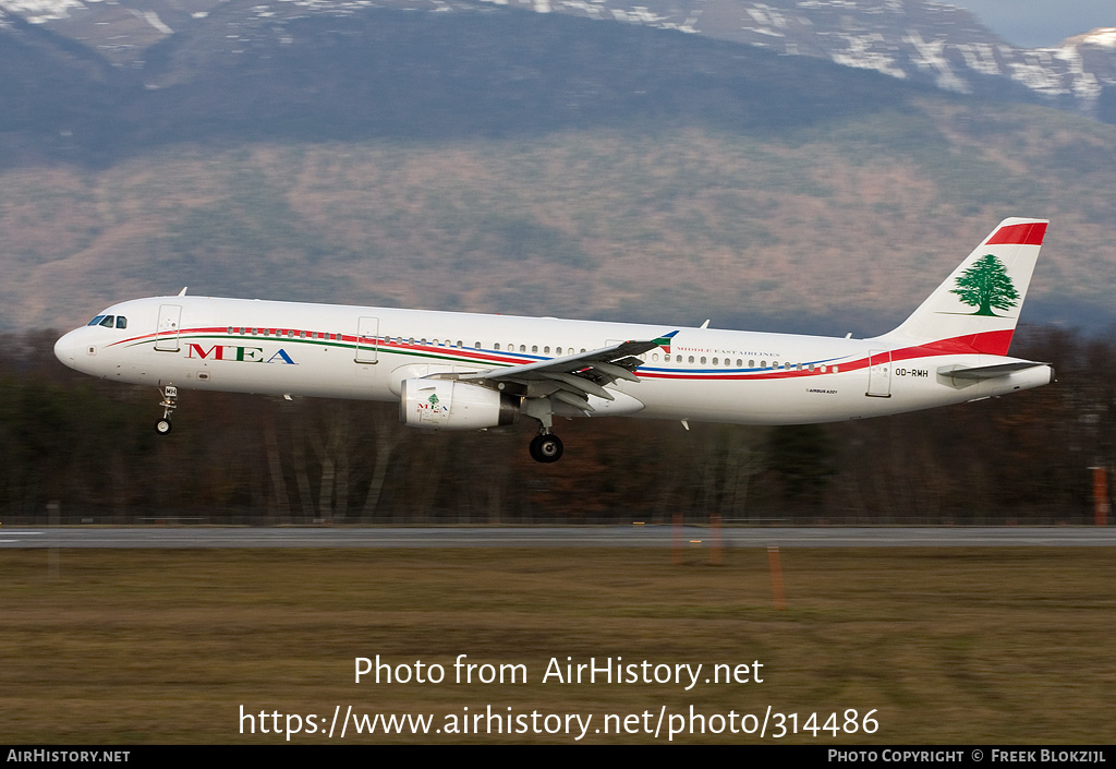 Aircraft Photo of OD-RMH | Airbus A321-231 | MEA - Middle East Airlines | AirHistory.net #314486