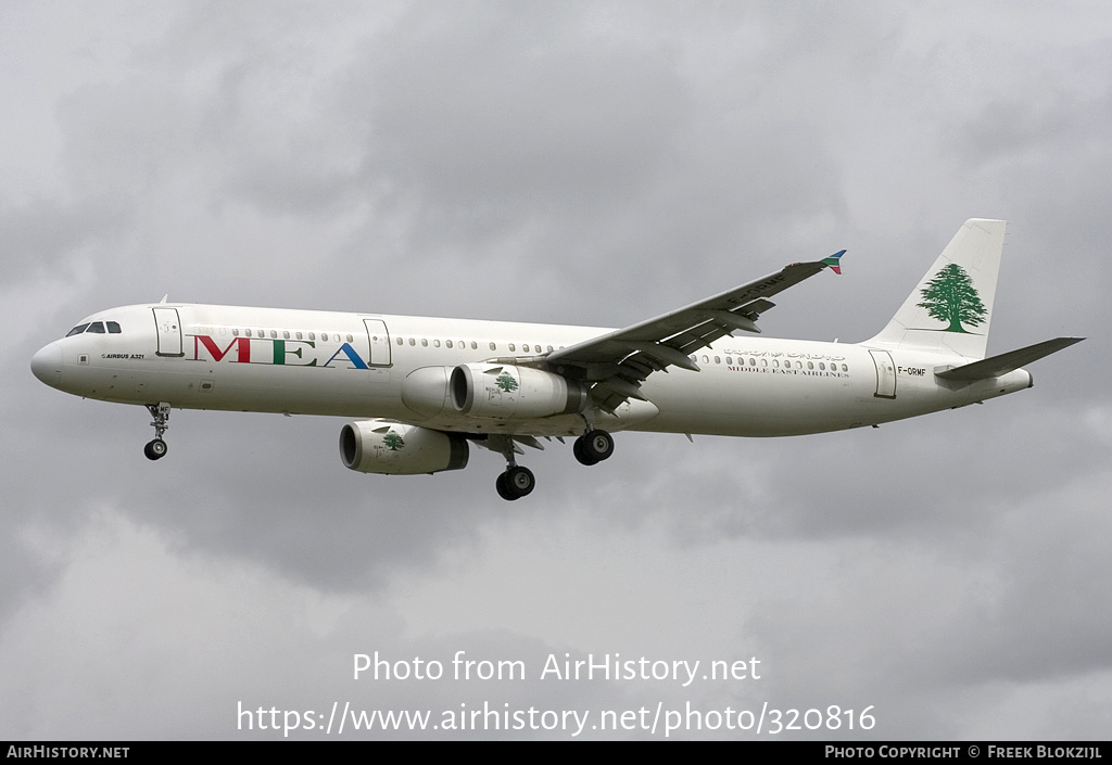 Aircraft Photo of F-ORMF | Airbus A321-231 | MEA - Middle East Airlines | AirHistory.net #320816