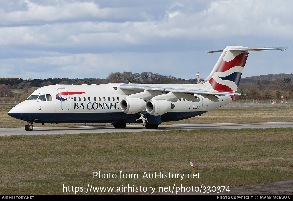 Aircraft Photo of G-BZAX | British Aerospace Avro 146-RJ100 | BA Connect | AirHistory.net #330374