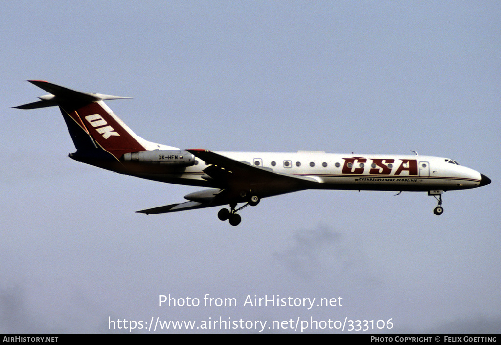 Aircraft Photo of OK-HFM | Tupolev Tu-134A | ČSA - Československé Aerolinie - Czechoslovak Airlines | AirHistory.net #333106