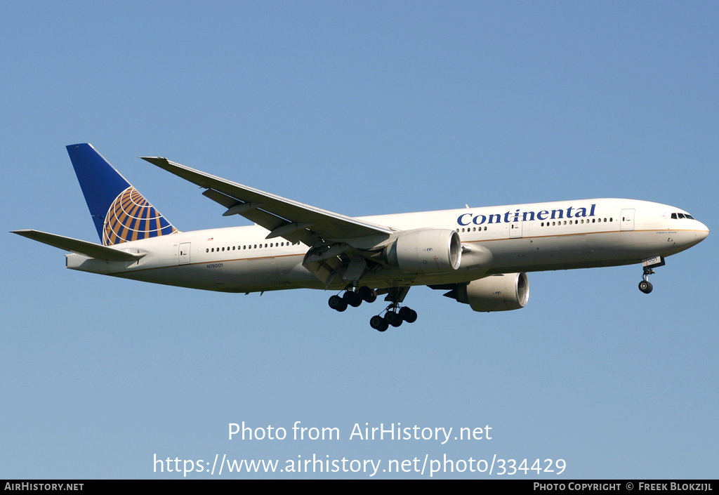 Aircraft Photo of N78001 | Boeing 777-224/ER | Continental Airlines | AirHistory.net #334429