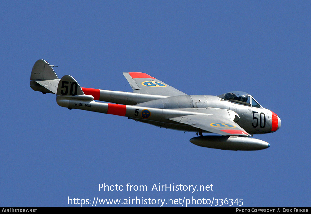 Aircraft Photo of SE-DXS | De Havilland D.H. 100 Vampire FB6 | Sweden - Air Force | AirHistory.net #336345