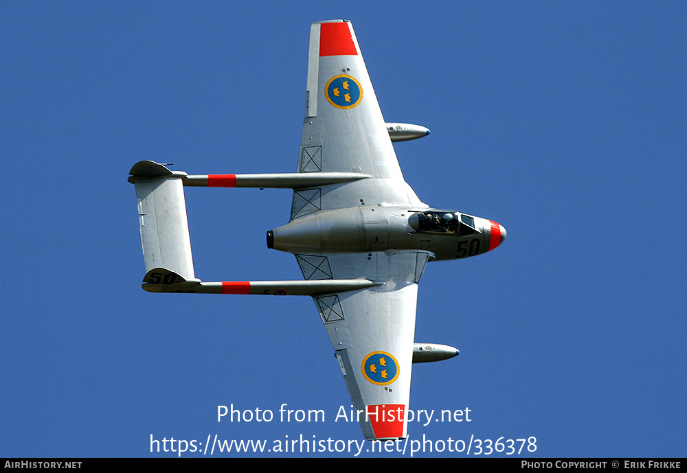 Aircraft Photo of SE-DXS | De Havilland D.H. 100 Vampire FB6 | Sweden - Air Force | AirHistory.net #336378