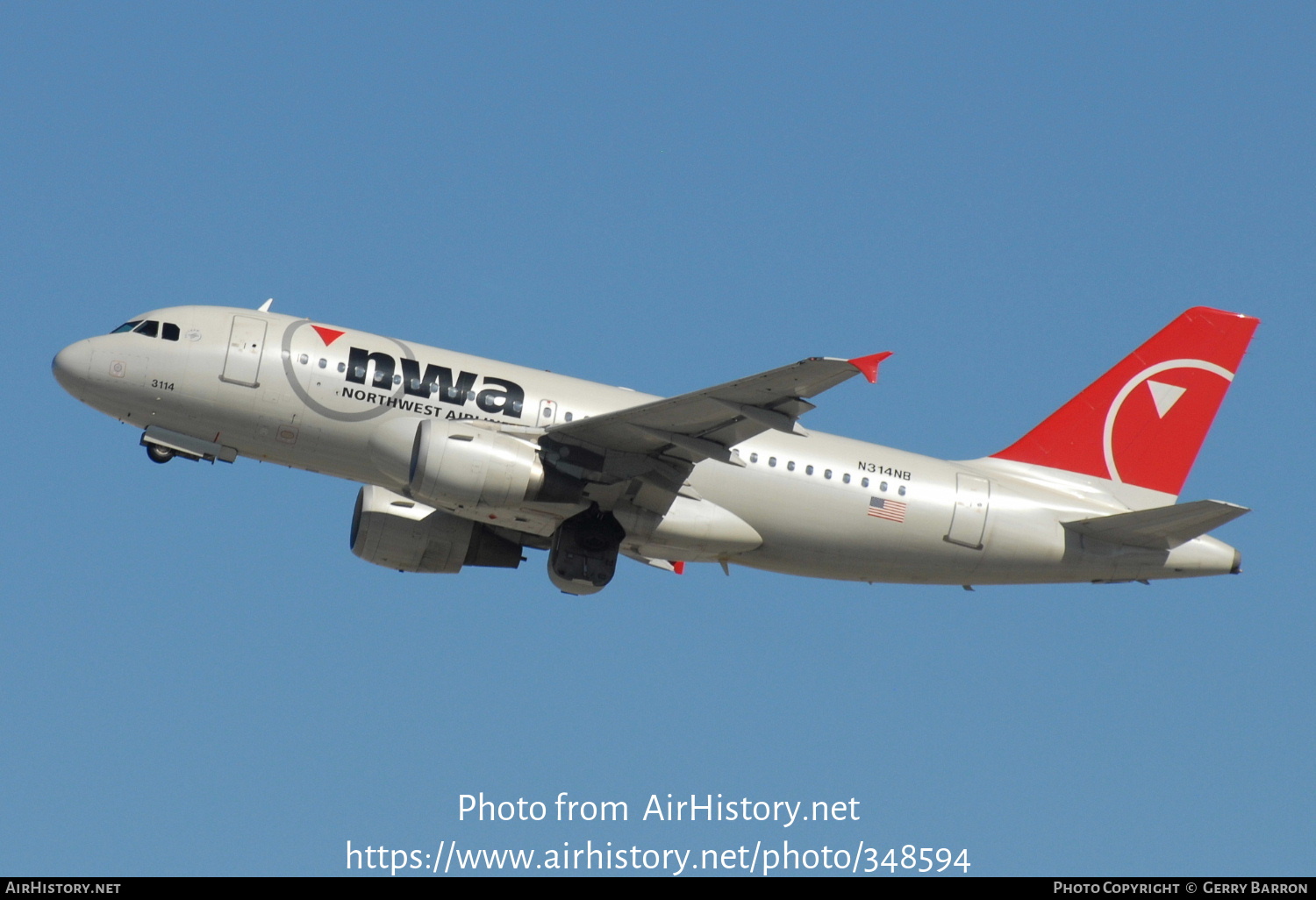 Aircraft Photo of N314NB | Airbus A319-114 | Northwest Airlines | AirHistory.net #348594