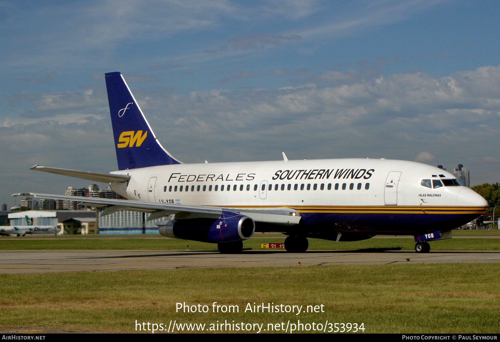 Aircraft Photo of LV-YGB | Boeing 737-2S3/Adv | Southern Winds | AirHistory.net #353934