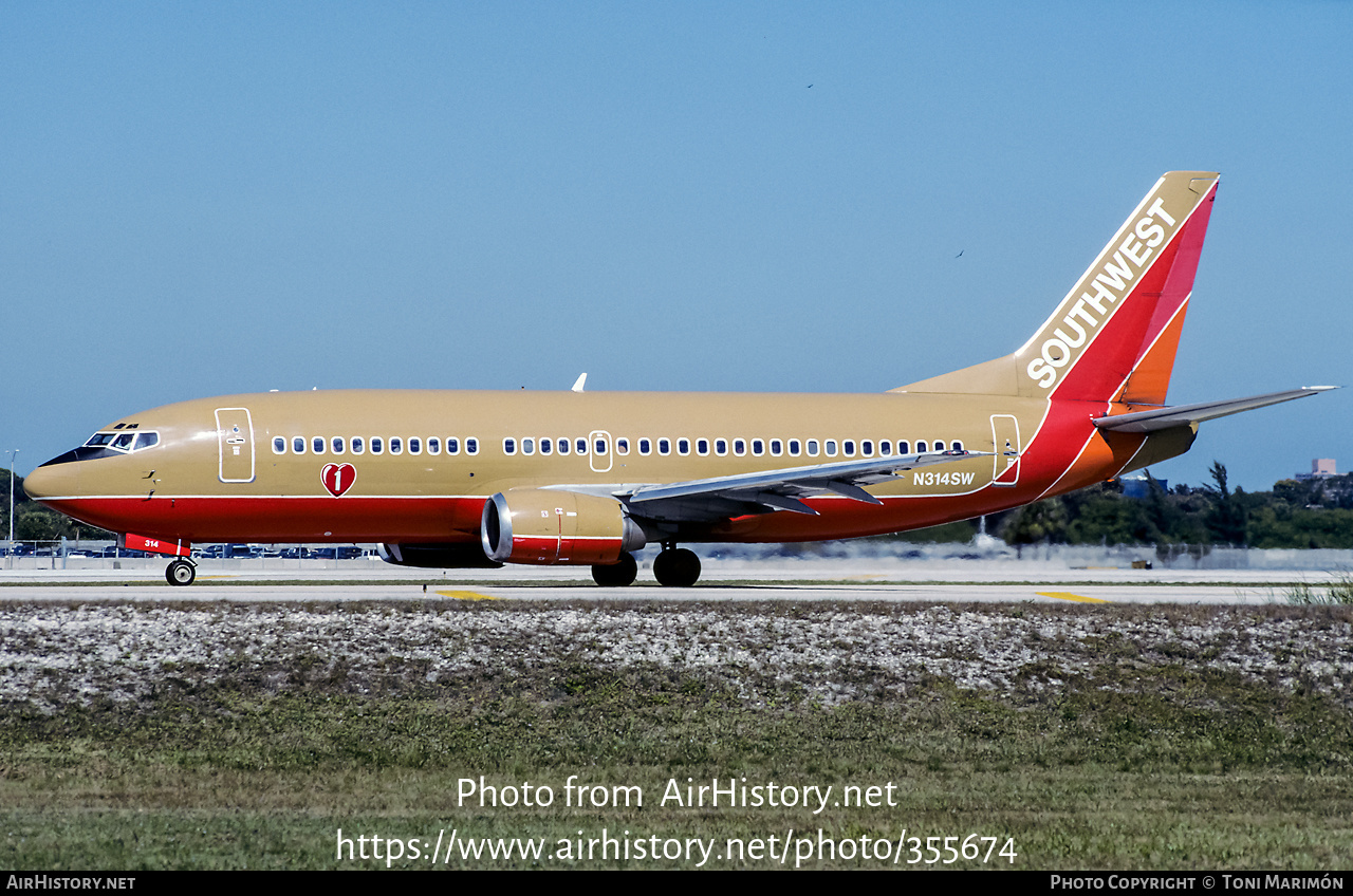 Aircraft Photo of N314SW | Boeing 737-3H4 | Southwest Airlines | AirHistory.net #355674