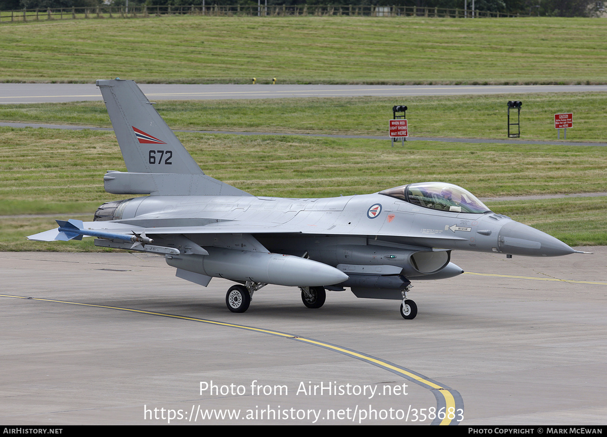 Aircraft Photo of 672 | General Dynamics F-16AM Fighting Falcon | Norway - Air Force | AirHistory.net #358683