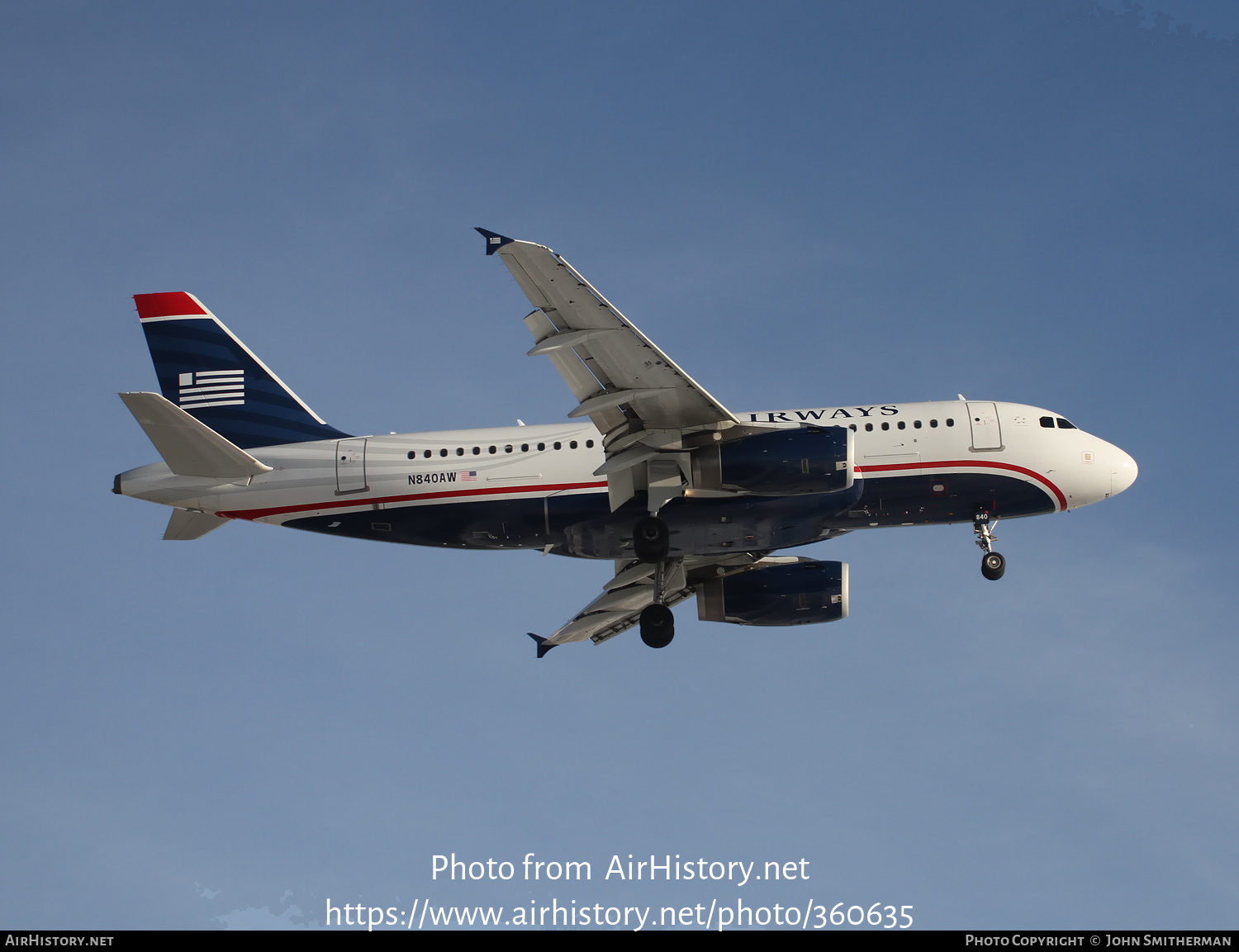 Aircraft Photo of N840AW | Airbus A319-132 | US Airways | AirHistory.net #360635