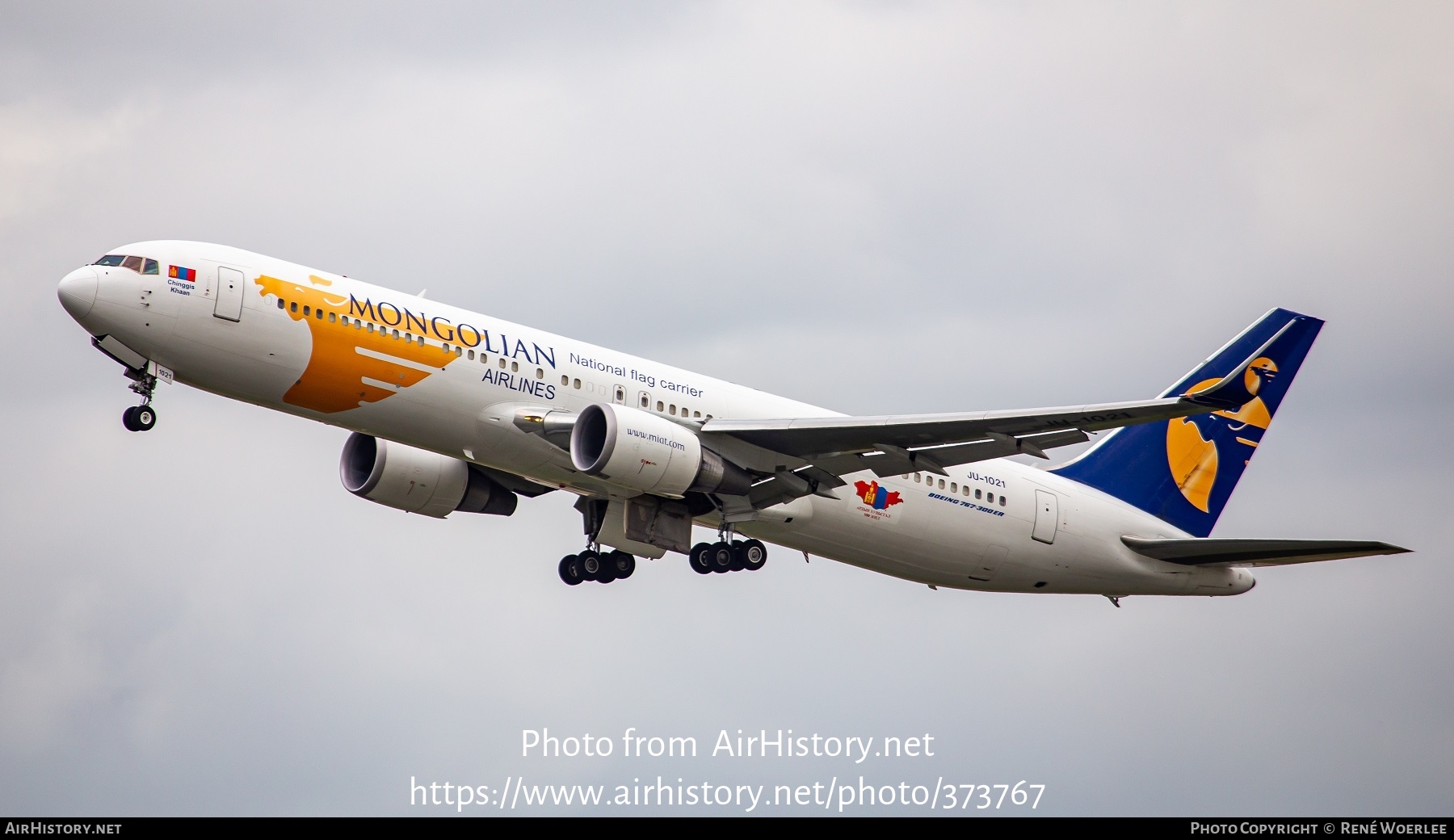 Aircraft Photo of JU-1021 | Boeing 767-34G/ER | MIAT Mongolian Airlines | AirHistory.net #373767