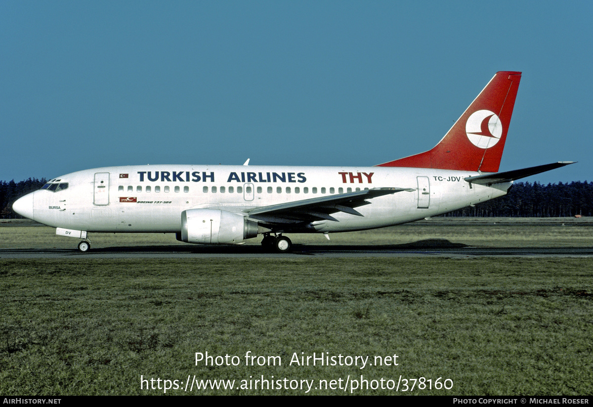 Aircraft Photo of TC-JDV | Boeing 737-5Y0 | THY Türk Hava Yolları - Turkish Airlines | AirHistory.net #378160