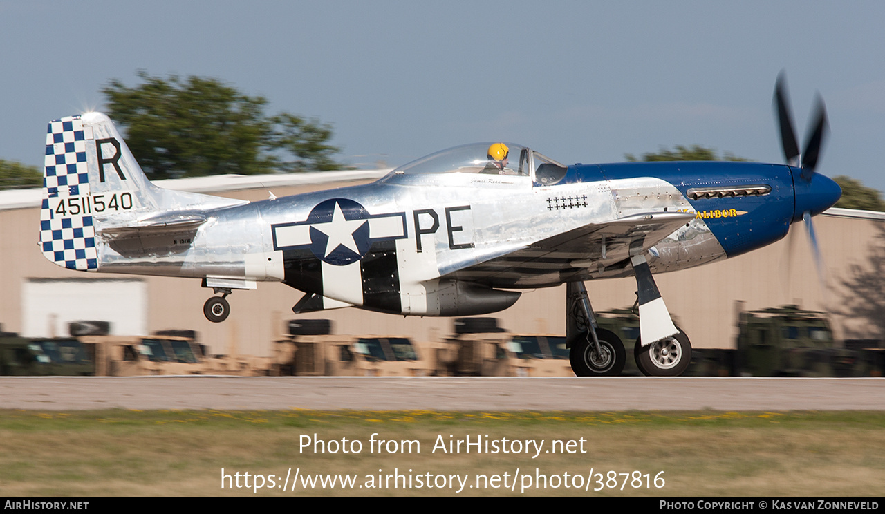 Aircraft Photo of N151W / 4511540 | North American P-51D Mustang | USA - Air Force | AirHistory.net #387816