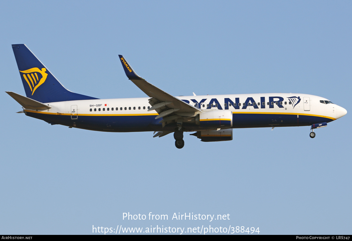 Aircraft Photo of 9H-QBF | Boeing 737-800 | Ryanair | AirHistory.net #388494