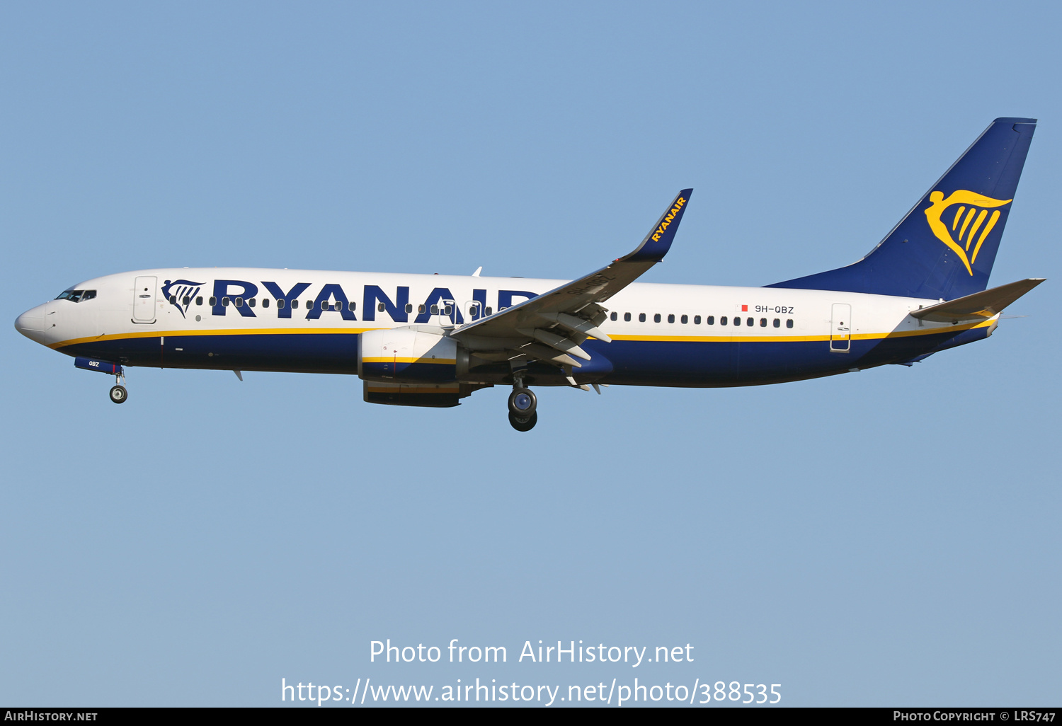 Aircraft Photo of 9H-QBZ | Boeing 737-8AS | Ryanair | AirHistory.net #388535