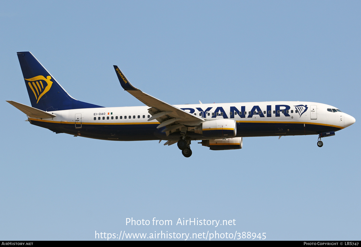 Aircraft Photo of EI-DAO | Boeing 737-8AS | Ryanair | AirHistory.net #388945