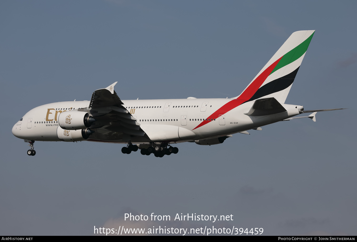 Aircraft Photo of A6-EVP | Airbus A380-842 | Emirates | AirHistory.net #394459