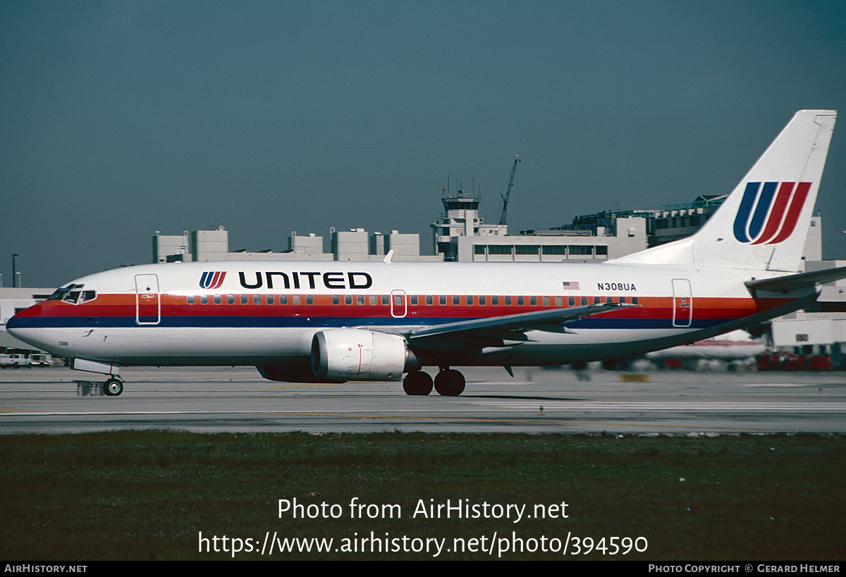 Aircraft Photo of N308UA | Boeing 737-322 | United Airlines | AirHistory.net #394590