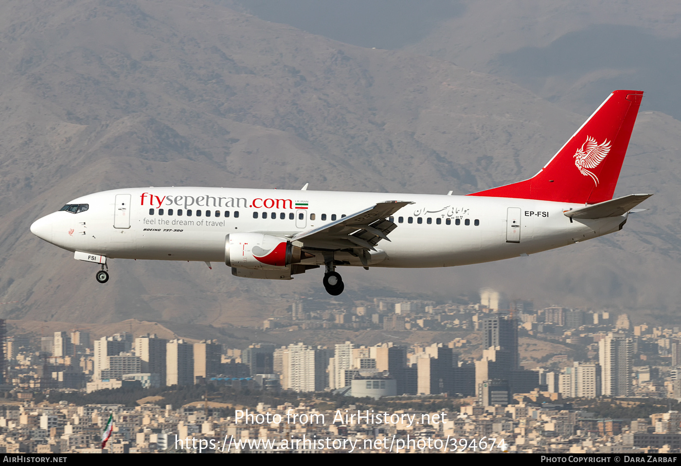 Aircraft Photo of EP-FSI | Boeing 737-33V | Sepehran Airlines | AirHistory.net #394674